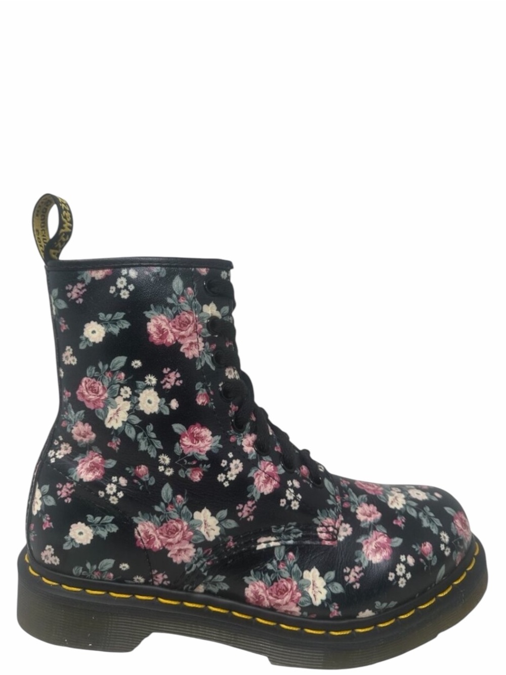 Dr. Martens Pascal 1460 Black Floral Rose Print Leather Combat Boots Size 7